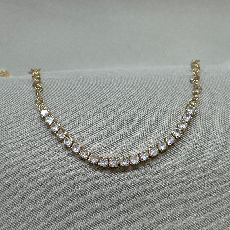 PULSEIRA ELO CORAÇÃO E RIVIERA ZIRCONIA CRISTAL 1o LINHA 4MM