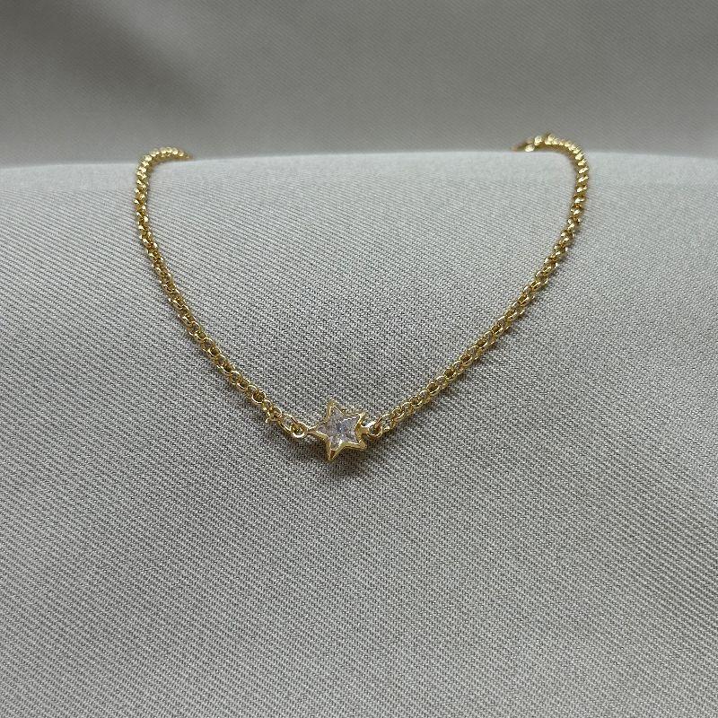 PULSEIRA ELO PORTUGUES 2MM E ESTRELA DE ZIRCONIA CRISTAL 6MM