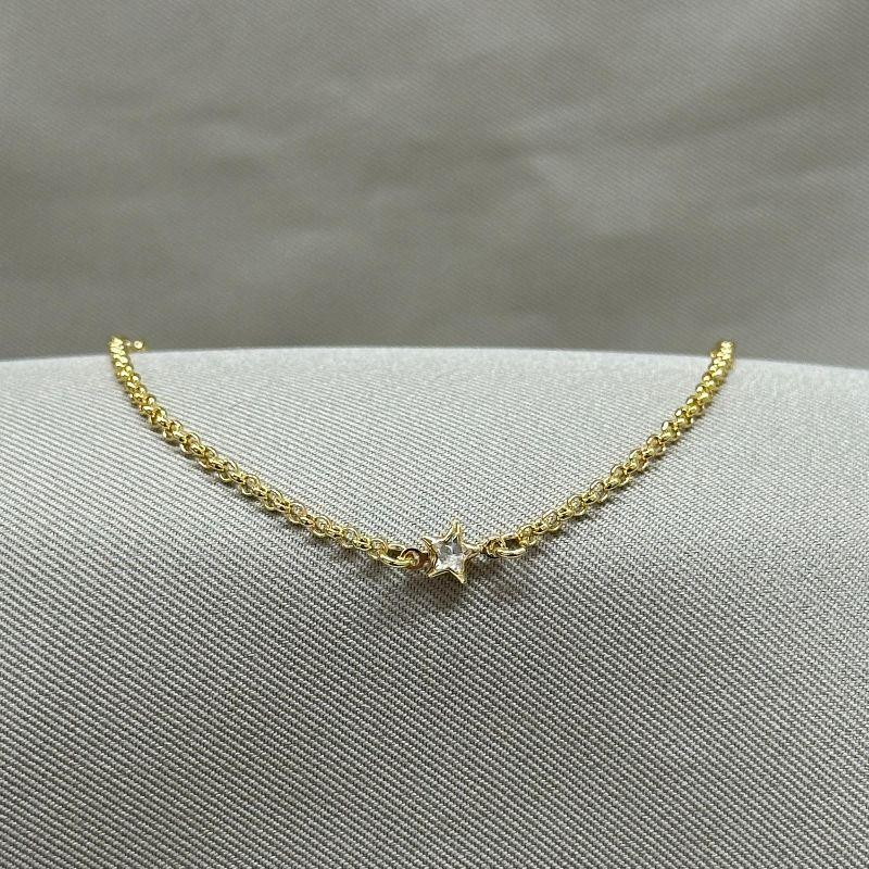 PULSEIRA ELO PORTUGUES 2MM E ESTRELA DE ZIRCONIA CRISTAL 6MM