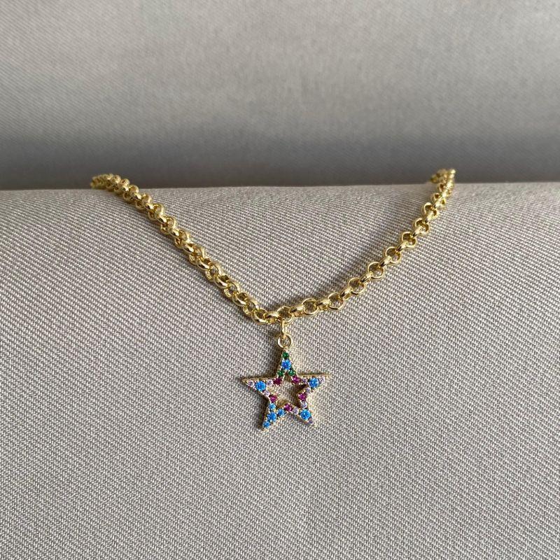 PULSEIRA ELO PORTUGUES E ESTRELA CRAVEJADA MULTICORES