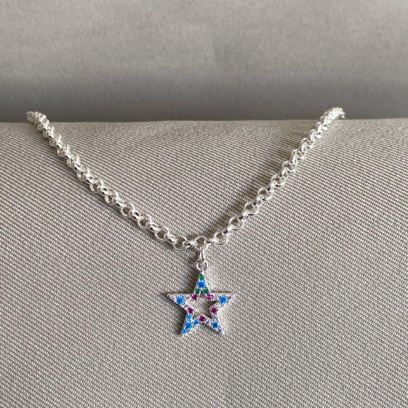 PULSEIRA ELO PORTUGUES E ESTRELA CRAVEJADA MULTICORES