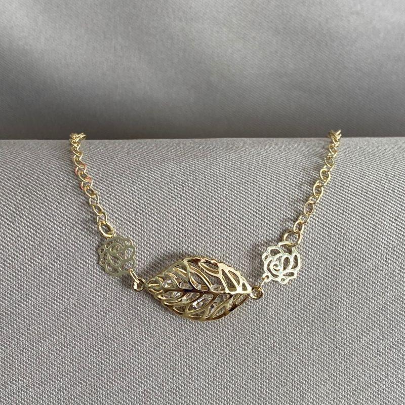 PULSEIRA FLOR E FOLHA COM ZIRCONIAS DENTRO