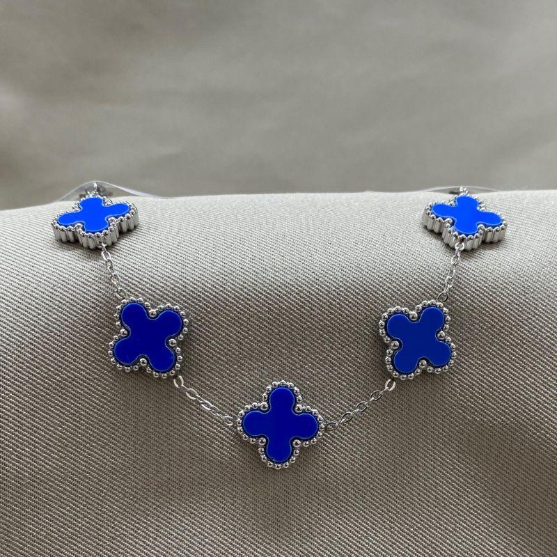 PULSEIRA PRATA 5 TREVOS AZUL STEEL