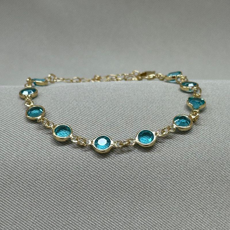 PULSEIRA TIFANI ACQUA 6MM COM EXTENSOR ELO CORAÇÃO E CORAÇÃO DE CHAPA NA PONTA