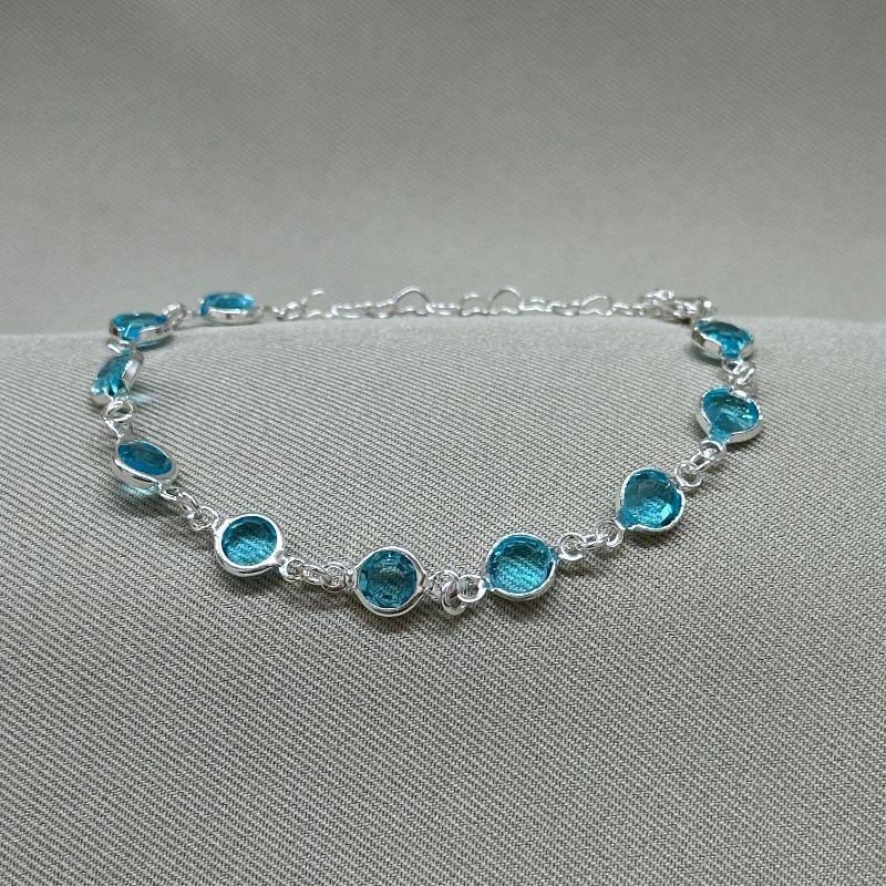 PULSEIRA TIFANI ACQUA 6MM COM EXTENSOR ELO CORAÇÃO E CORAÇÃO DE CHAPA NA PONTA