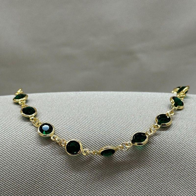 PULSEIRA TIFANI ESMERALDA 6MM COM EXTENSOR ELO CORAÇÃO E CORAÇÃO DE CHAPA NA PONTA