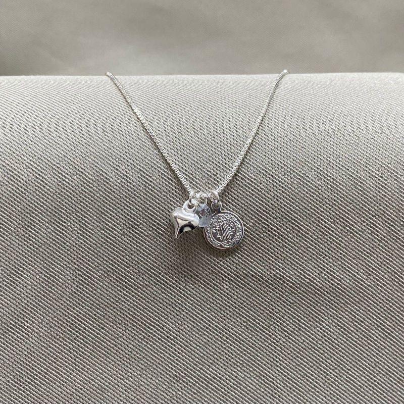 PULSEIRA VENEZIANA 0,8 COM PINGENTES CORAÇÃO , ZIRCONIA E MEDALHA SÃO BENTO