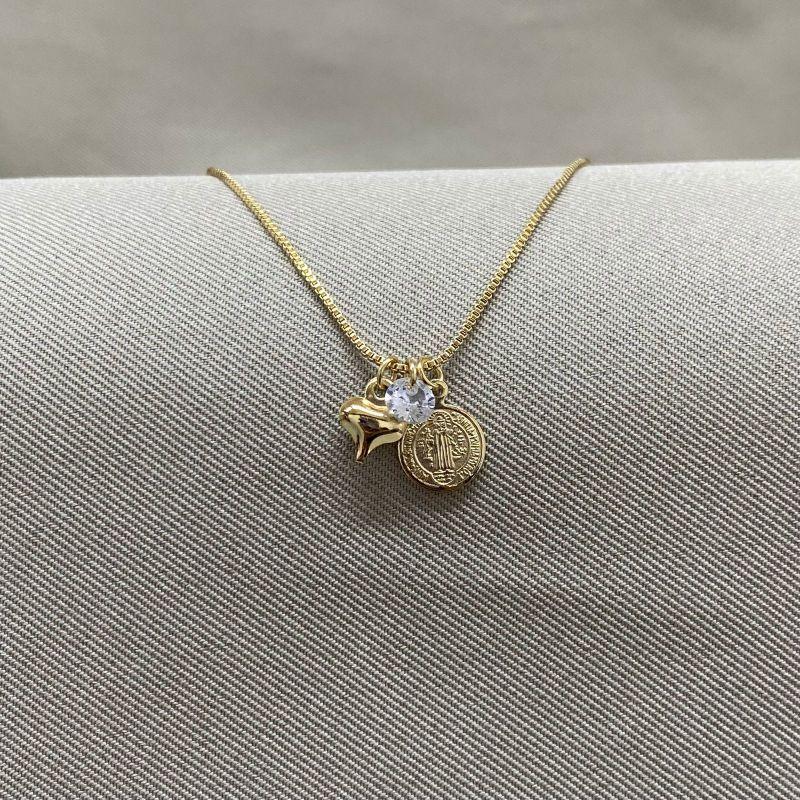 PULSEIRA VENEZIANA 0,8 COM PINGENTES CORAÇÃO , ZIRCONIA E MEDALHA SÃO BENTO