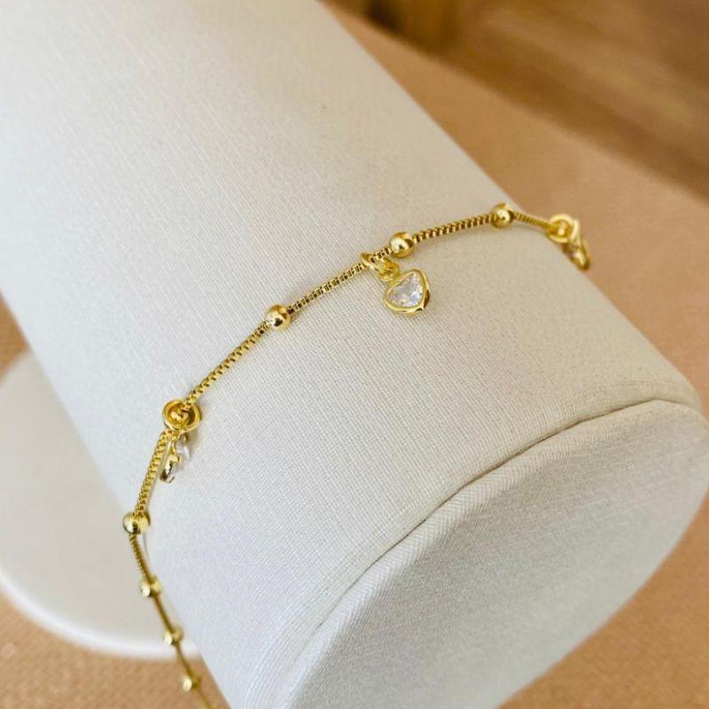 TORNOZELEIRA 3 CORAÇÕES COM BOLINHA