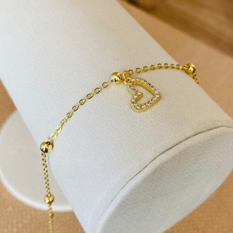 TORNOZELEIRA CORAÇÃO COM BOLINHAS