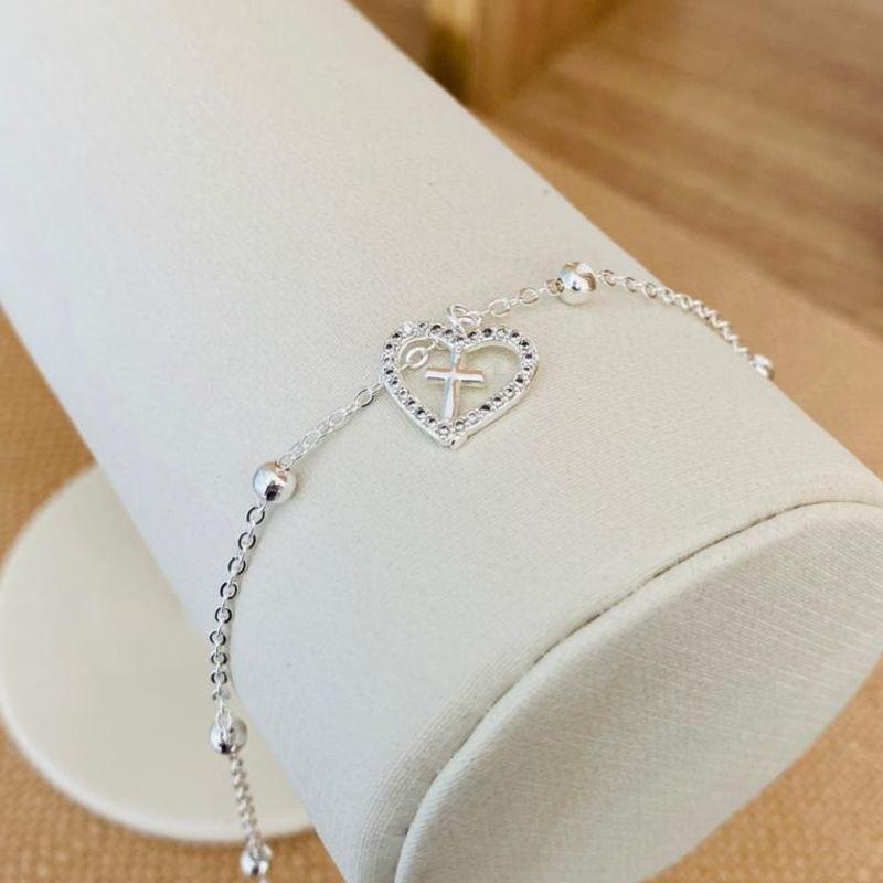 TORNOZELEIRA CORAÇÃO CRUZ CRAVEJADA