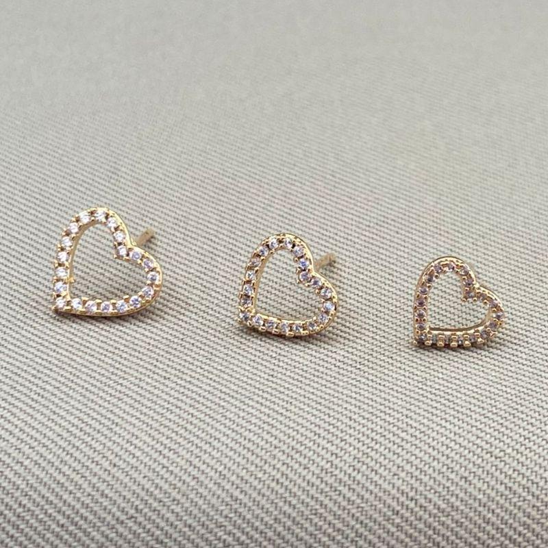 TRIO DE BRINCOS CORAÇAO CRAVEJADO