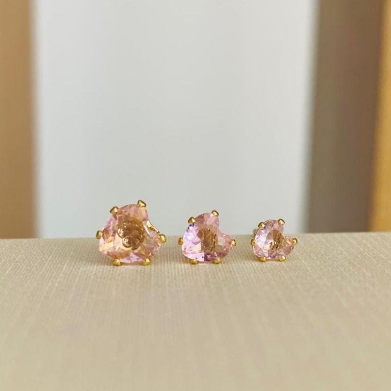 TRIO DE BRINCOS CORAÇÃO ROSA