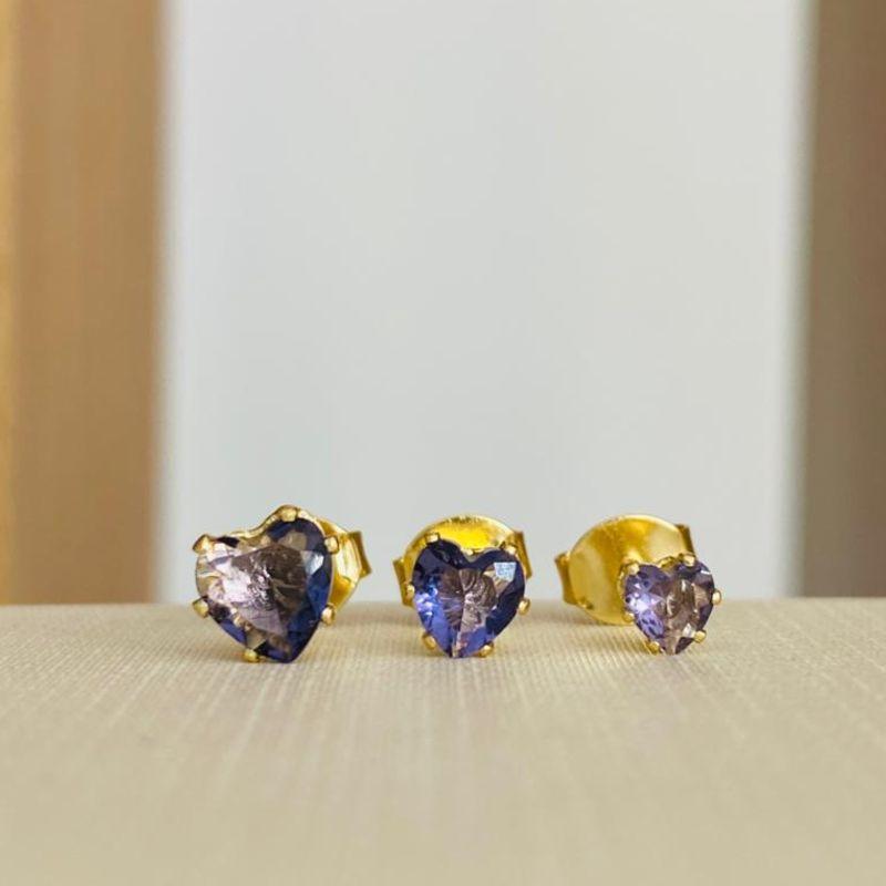 TRIO DE BRINCOS CORAÇÃO ROXO