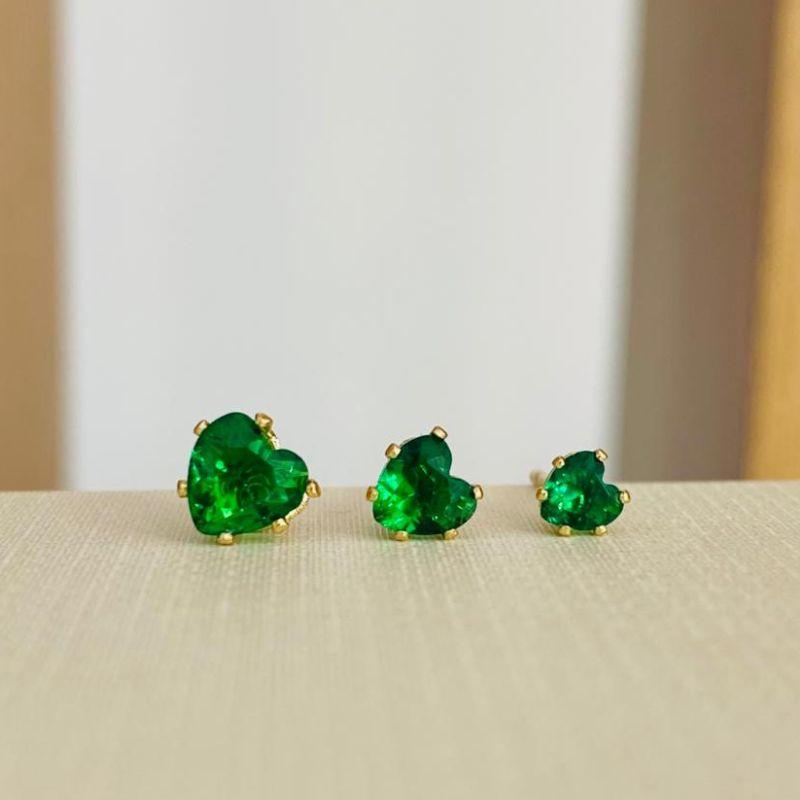 TRIO DE BRINCOS CORAÇÃO VERDE