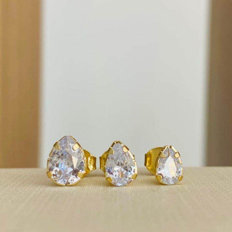 TRIO DE BRINCOS GOTA CRISTAL