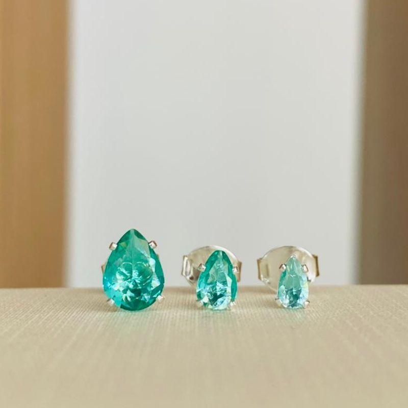 TRIO DE BRINCOS GOTA VERDE CLARO