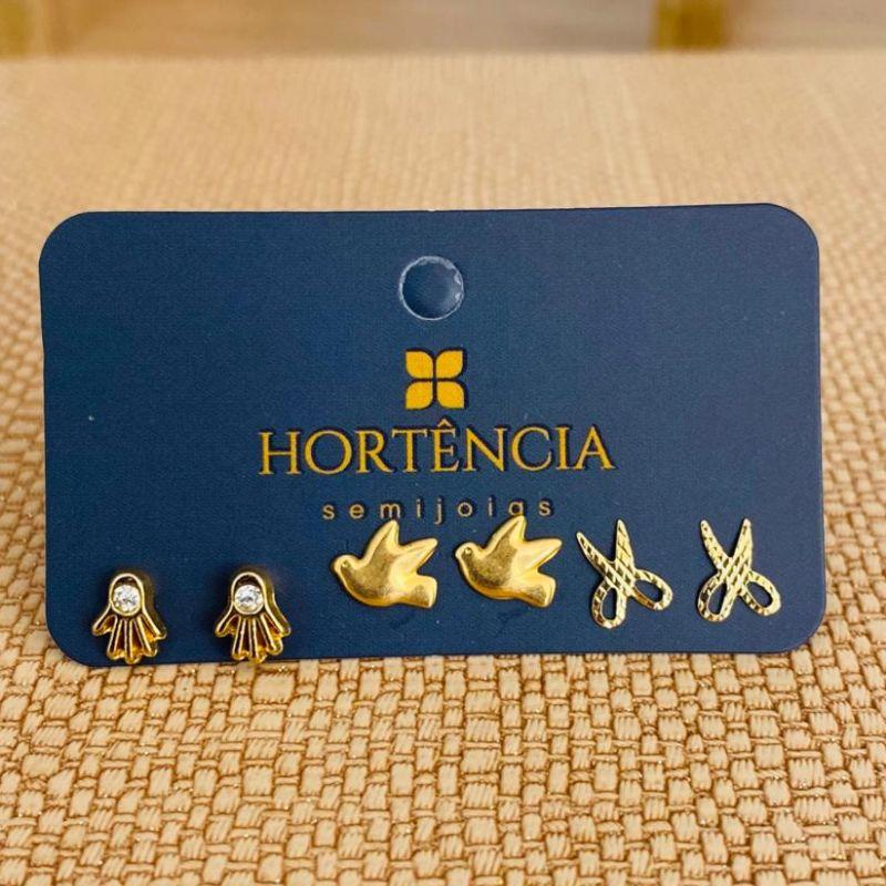 TRIO DE BRINCOS MÃO / PASSARINHO / TESOURA