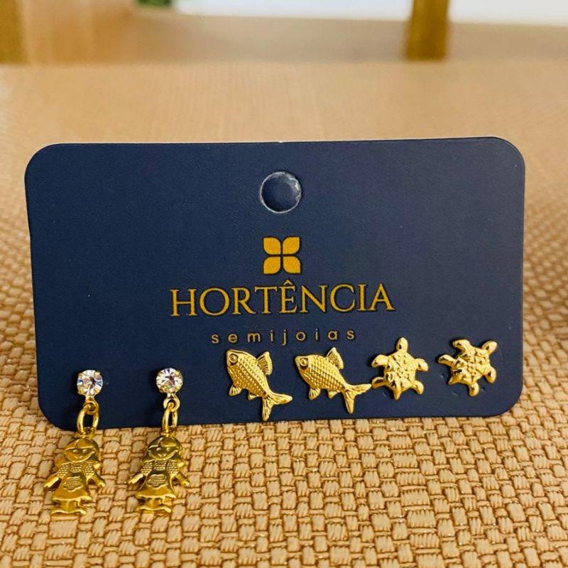 TRIO DE BRINCOS MENINA / PEIXE/ TARTARUGA