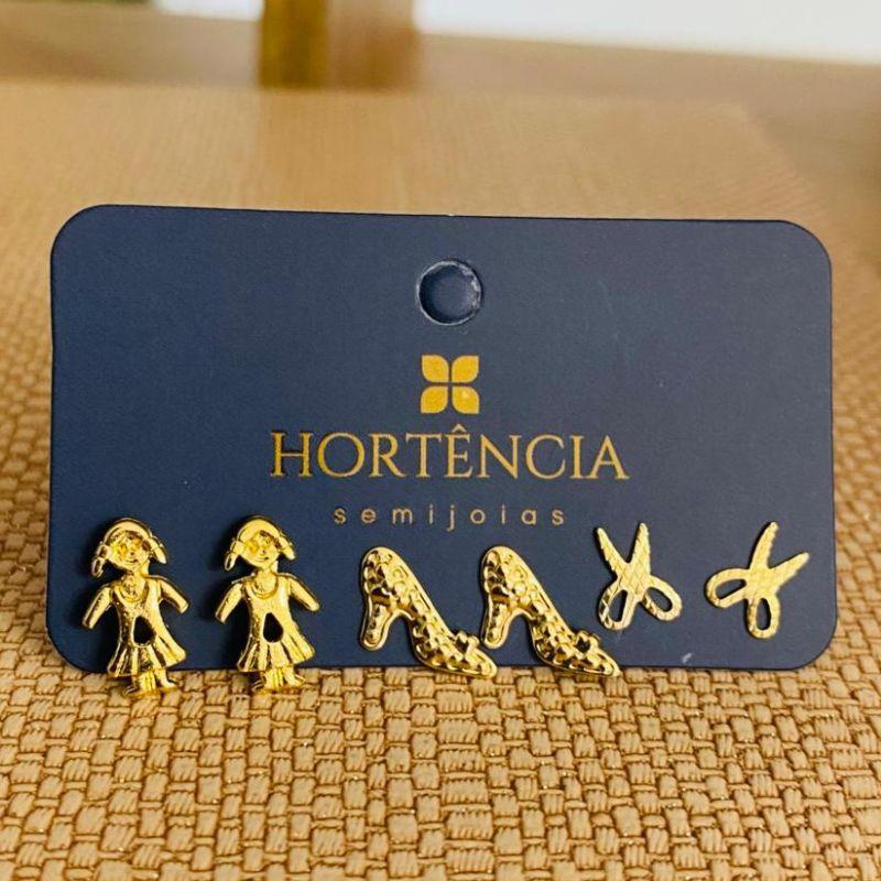 TRIO DE BRINCOS MENINA / SAPATINHO / TESOURA