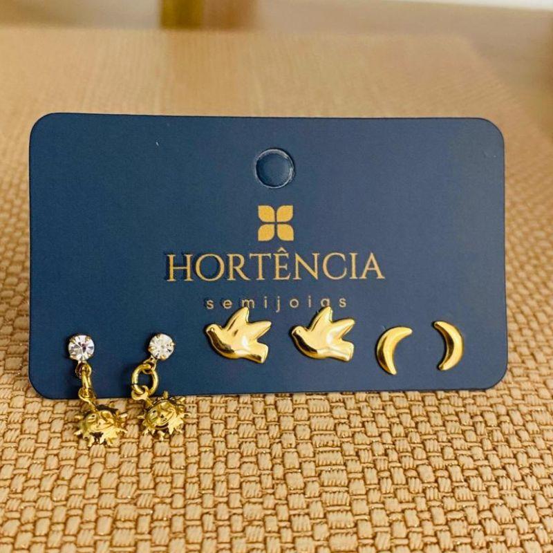 TRIO DE BRINCOS SOL / PASSARINHO / BANANA