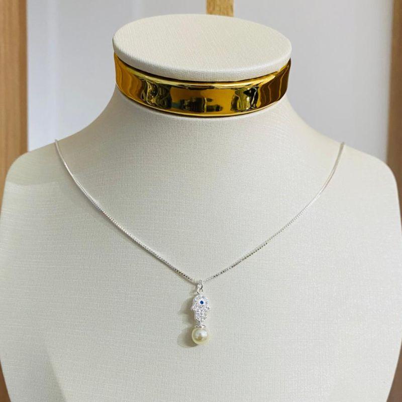 COLAR MÃO DE FATIMA COM PEROLA