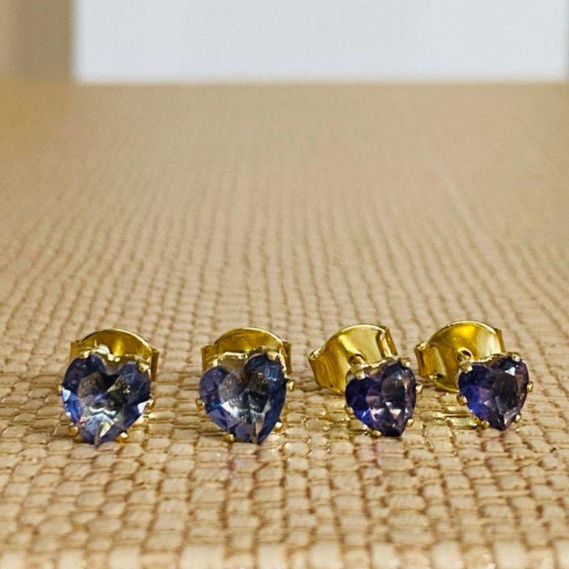 DUPLA DE BRINCOS CORAÇÕES ROXO