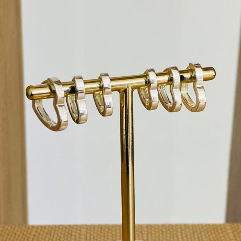 TRIO DE BRINCOS ARGOLINHA CORAÇÃO LISO