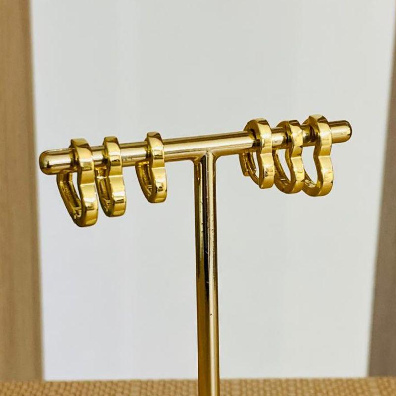 TRIO DE BRINCOS ARGOLINHA CORAÇÃO LISO