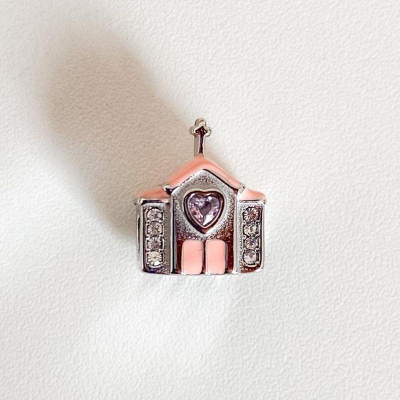 BERLOQUE SEPARADOR IGREJA COM RESINA ROSA E DETALHES EM CRISTAIS