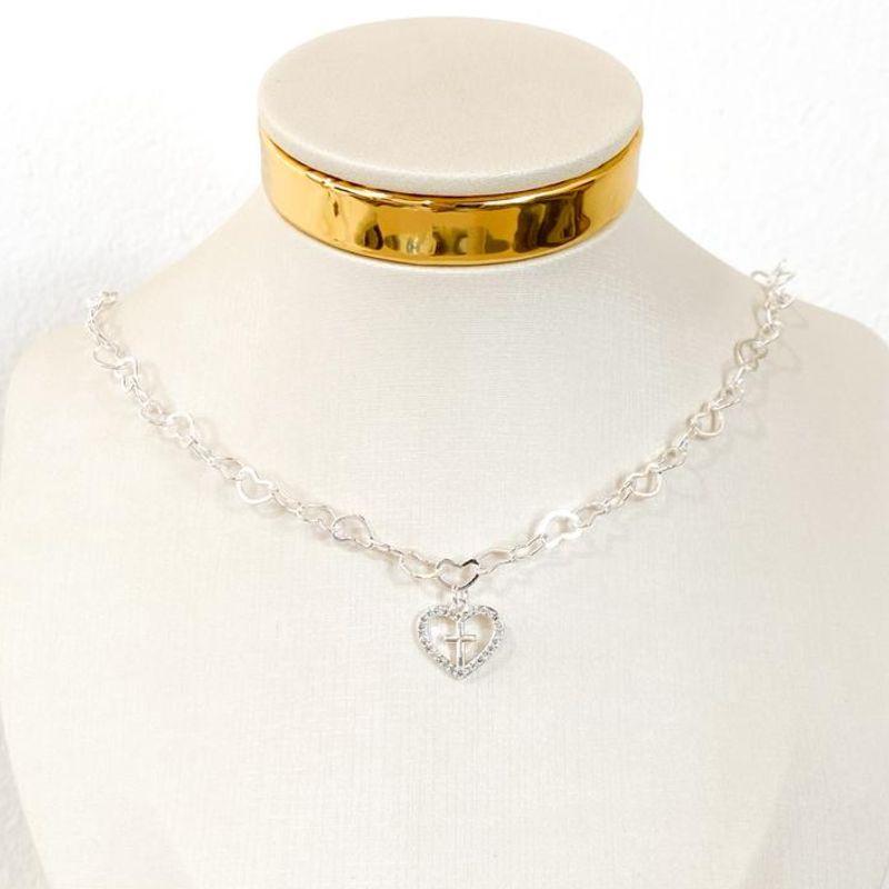 CHOCKER ELOS CORAÇÕES COM CORAÇÃO CRUZ