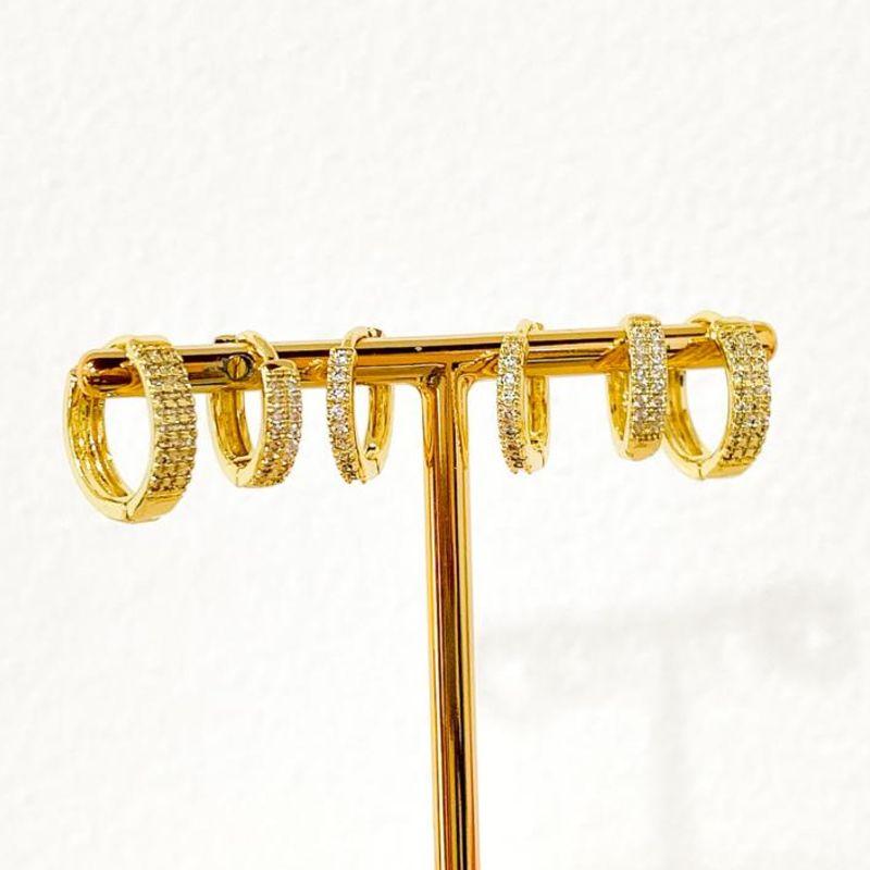 TRIO DE BRINCOS ARGOLINHAS CRAVEJADAS