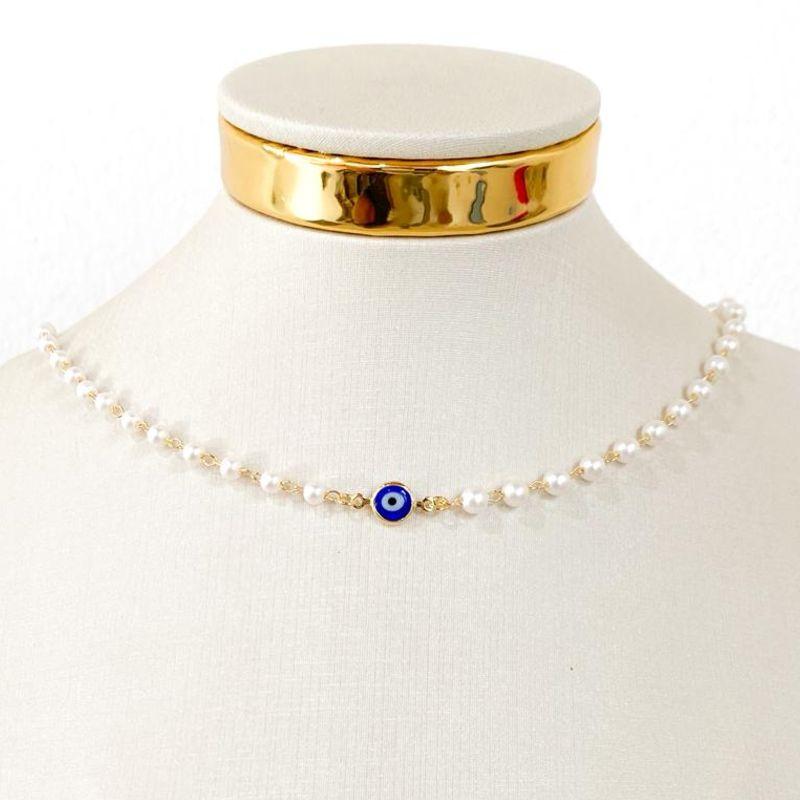 COLAR PEROLA OLHO GREGO