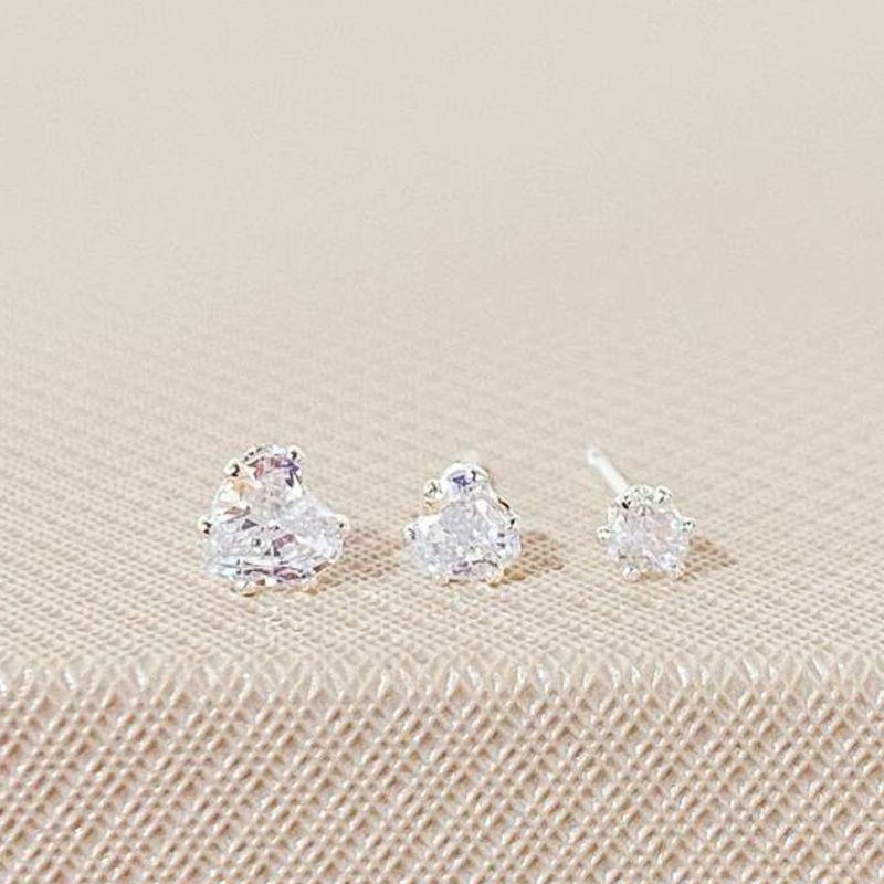 TRIO DE BRINCOS CORAÇÃO CRISTAL