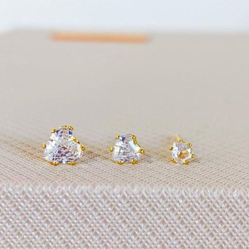 TRIO DE BRINCOS CORAÇÃO CRISTAL