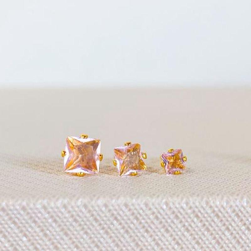 TRIO DE BRINCOS QUADRADO ROSA