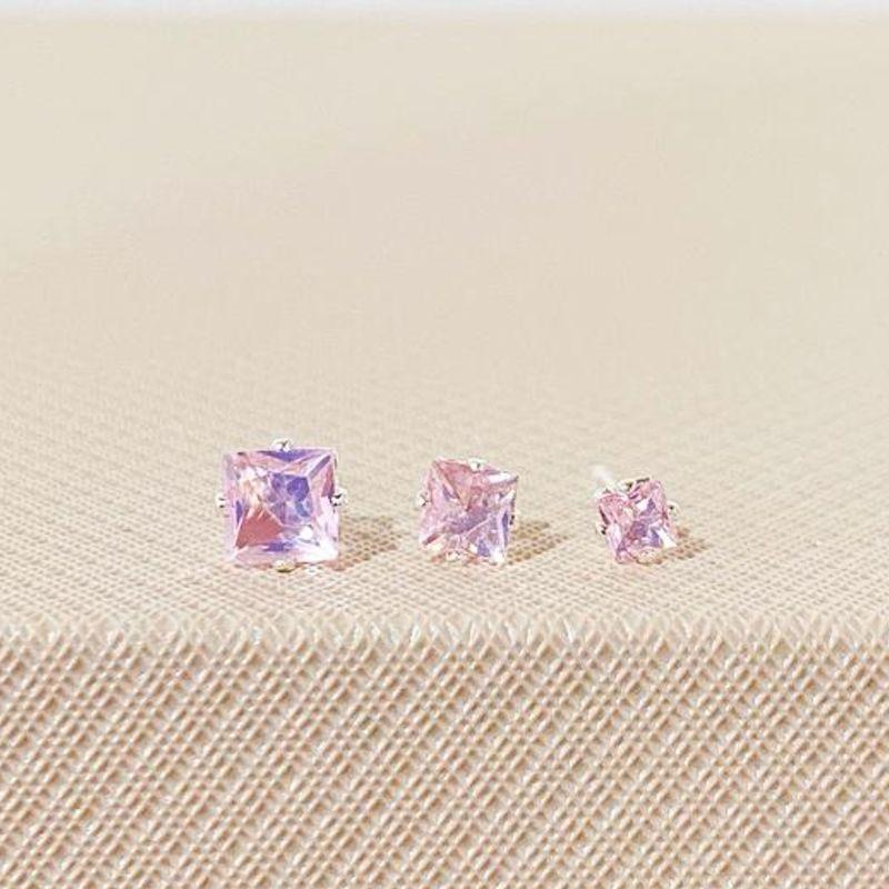 TRIO DE BRINCOS QUADRADO ROSA