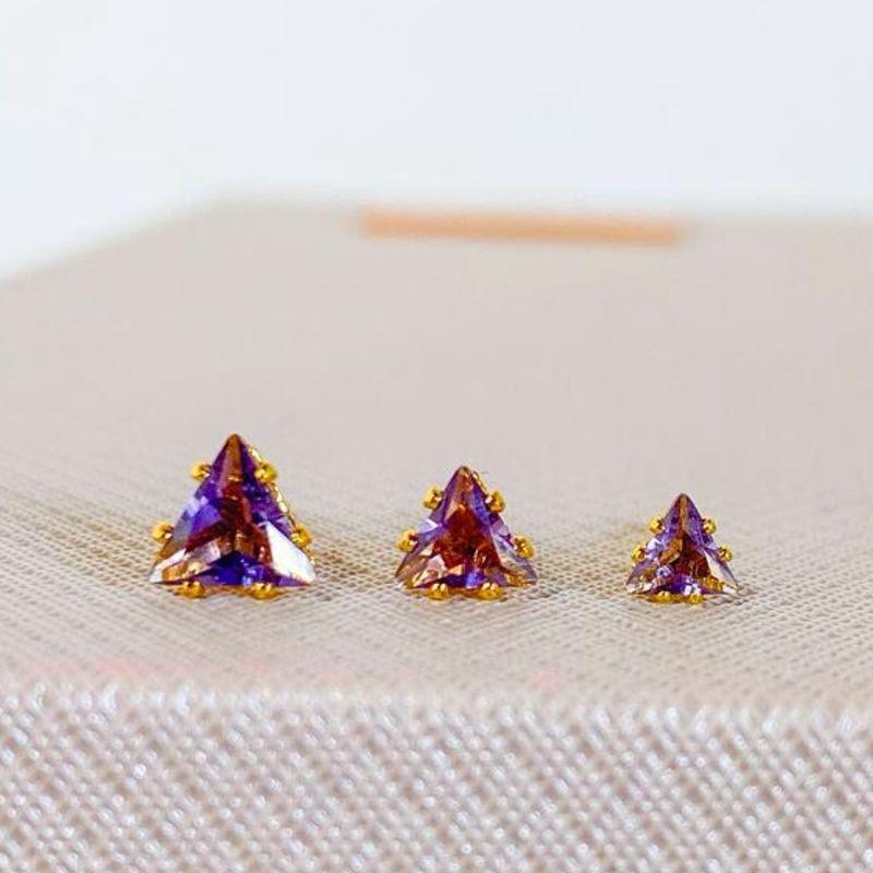 TRIO DE BRINCOS TRIÂNGULO ROXO