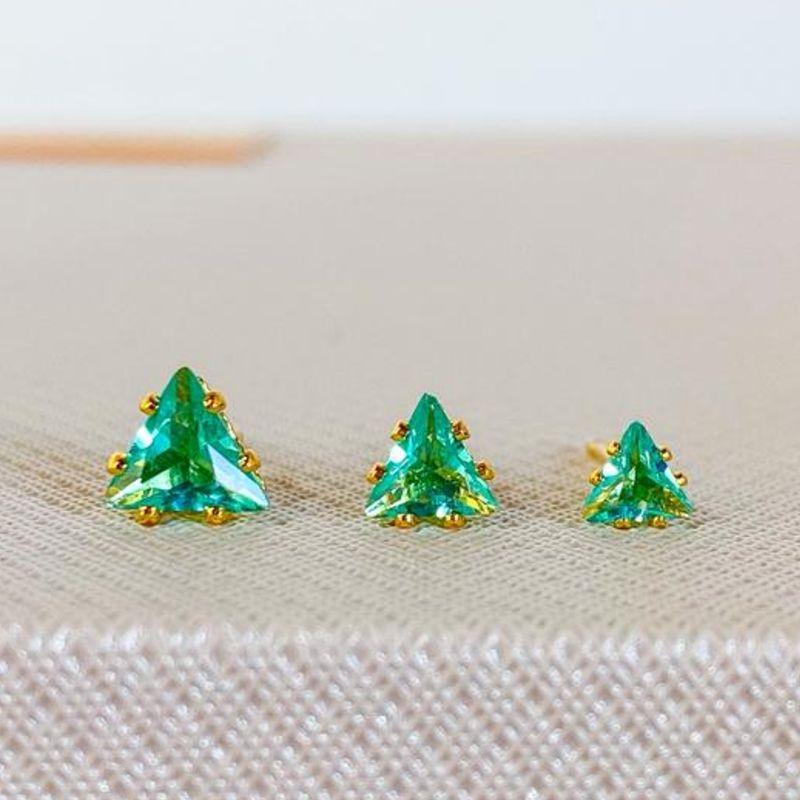 TRIO DE BRINCOS TRIÂNGULO VERDE CLARO