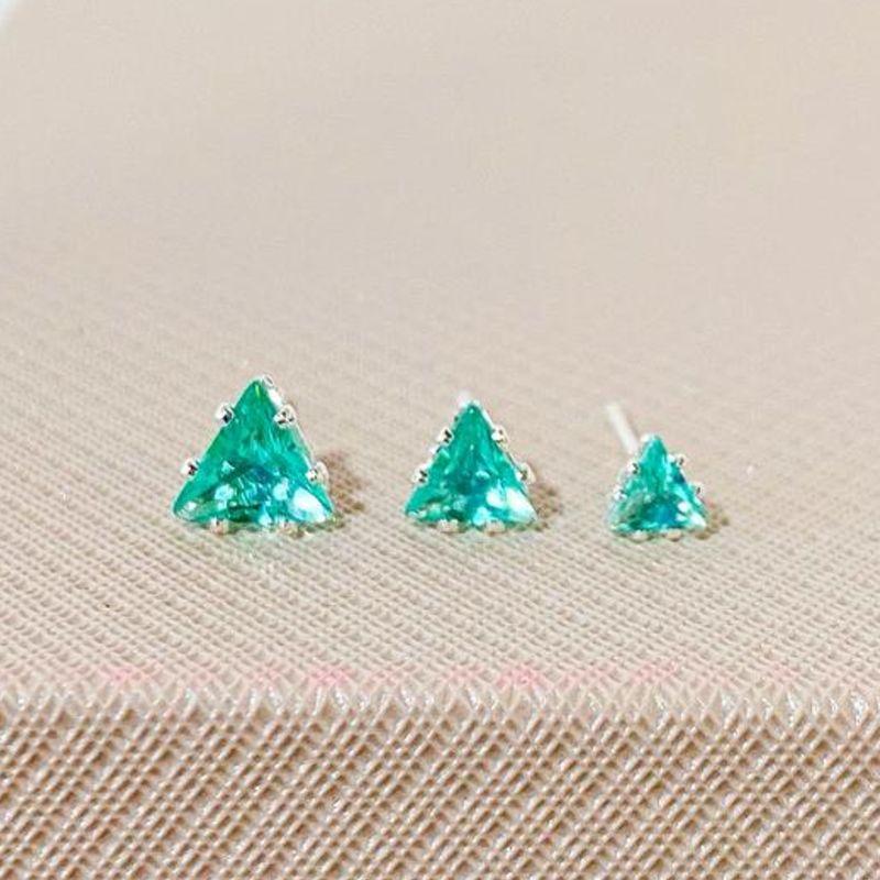 TRIO DE BRINCOS TRIÂNGULO VERDE CLARO