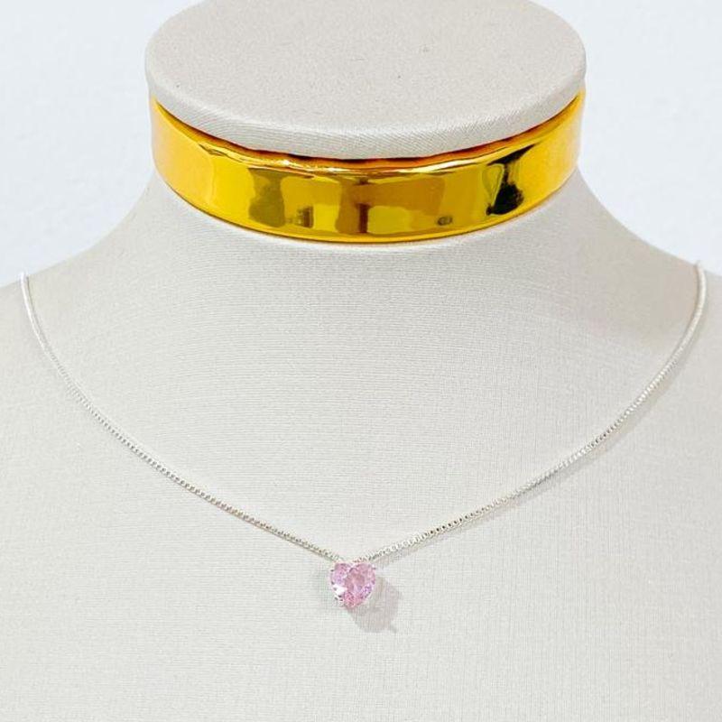 COLAR CORAÇÃO ROSA