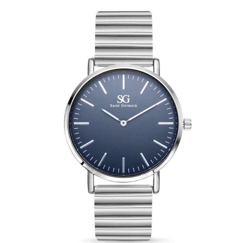 Relógio Masculino Prata Harlem Piano Prata com Fundo Azul