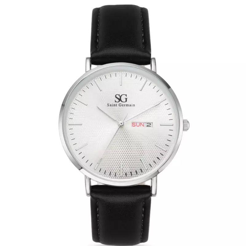Relógio Masculino Redondo Murray Calendar Prata com Pulseira de Couro Preta