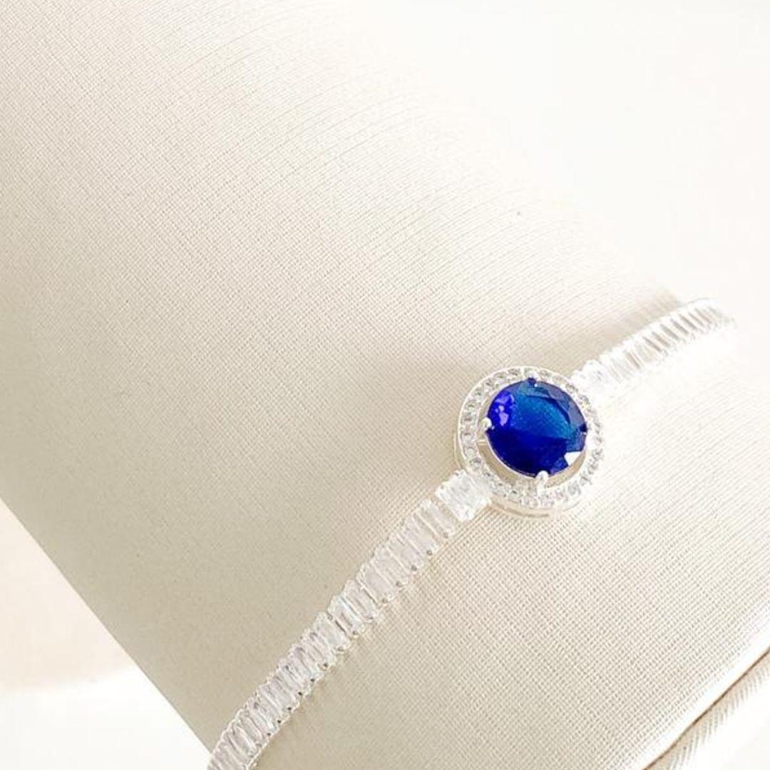 PULSEIRA RIVIERA BAGUETE C/ ZIRCONIA AZUL