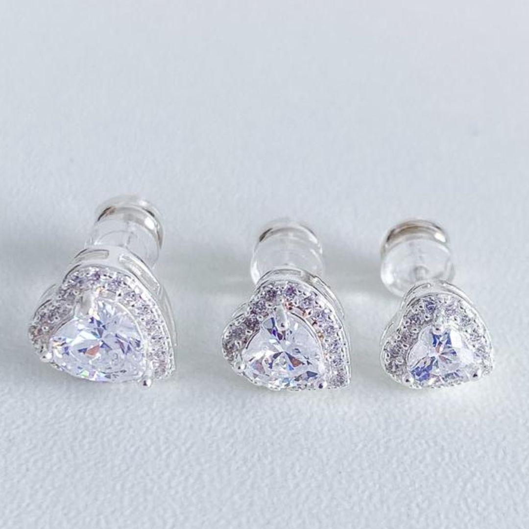 TRIO DE BRINCOS CORAÇÃO CRAVEJADO